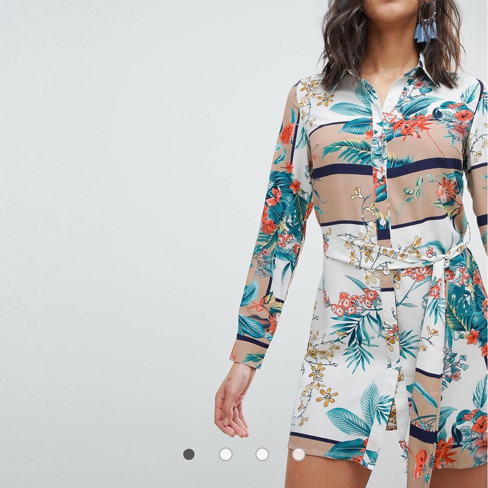 Love & Other Things Floral Print Front Tie Shirt Dress